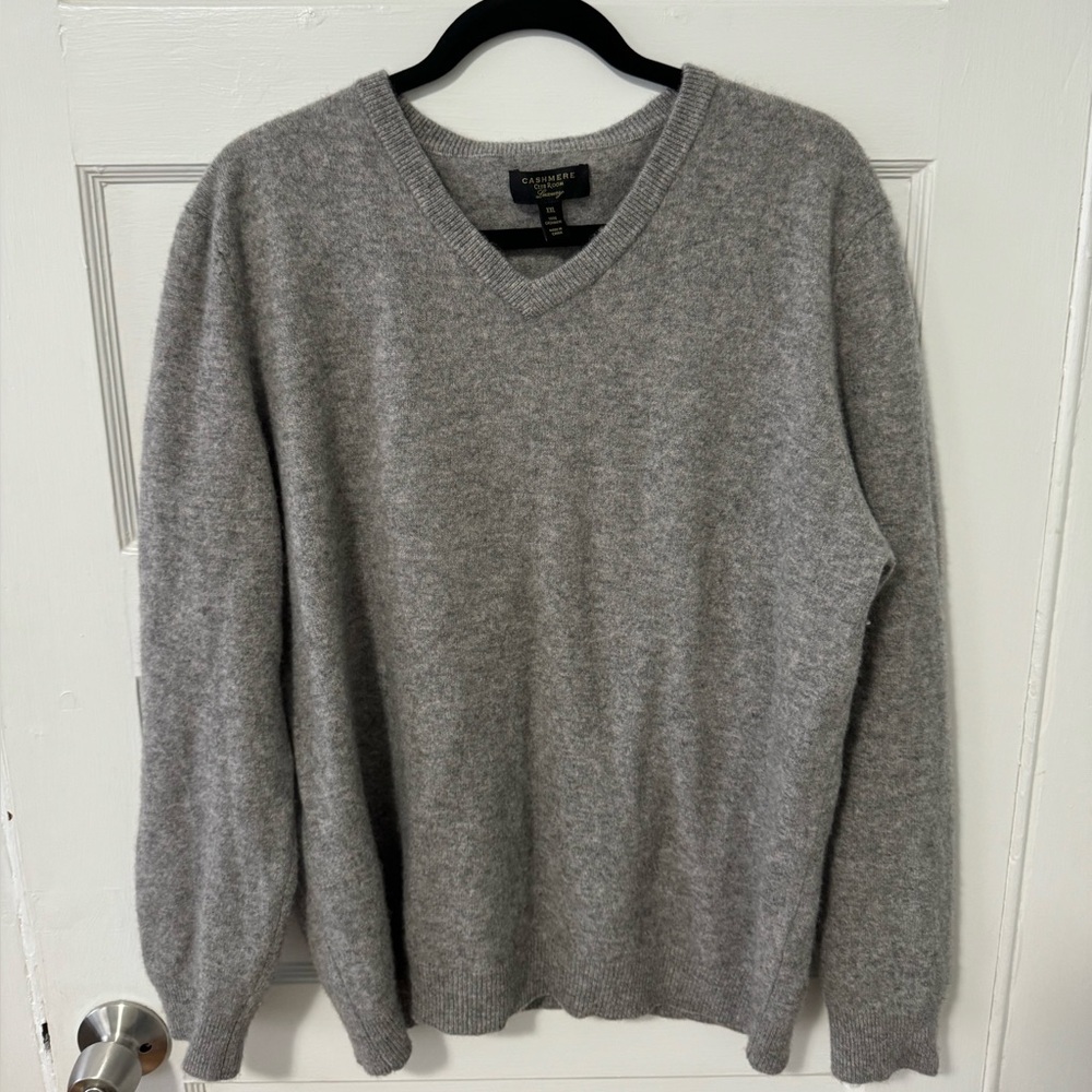 Men’s 100% Cashmere Club Room Luxury V-NECK Grey Heather Sweater XL
